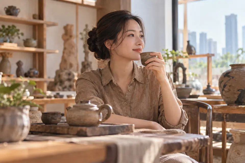 陶艺茶器工作室中的陶制茶杯